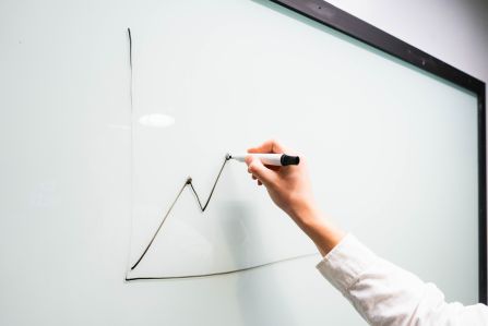 Bild zeigt Whiteboard und eine Linie, die darauf gezeichnet wird